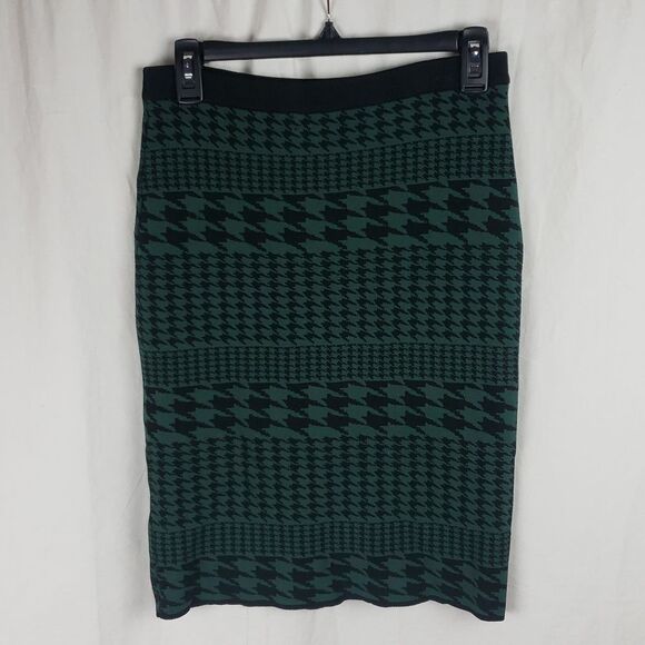 Carmen Marc Valvo Women's Small Green & Black Houndstooth Skirt - Picture 4 of 10